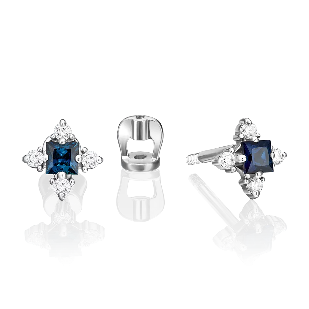 Серьги-пусеты из белого золота с сапфиром и бриллиантами 02-0876-00-105-1120-30