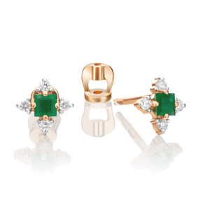 Серьги-пусеты из красного золота с изумрудом и бриллиантами 02-0876-00-106-1110-30