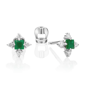 Серьги-пусеты из белого золота с изумрудом и бриллиантами