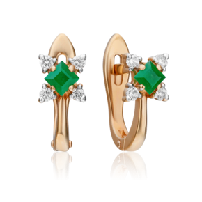 Серьги с английским замком из красного золота с изумрудом и бриллиантами 02-0877-00-106-1110-30