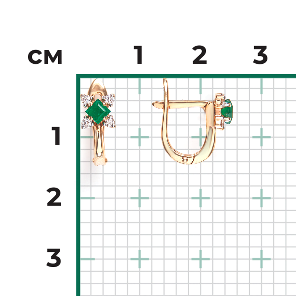 Серьги с английским замком из красного золота с изумрудом и бриллиантами 02-0877-00-106-1110-30
