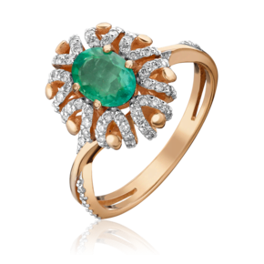 Кольцо из красного золота с изумрудом и бриллиантами 01-1433-00-106-1110-30
