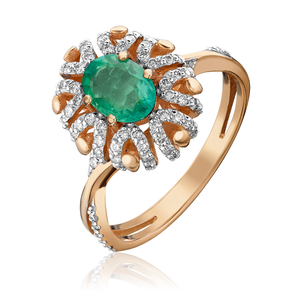 Кольцо из красного золота с изумрудом и бриллиантами 01-1433-00-106-1110-30