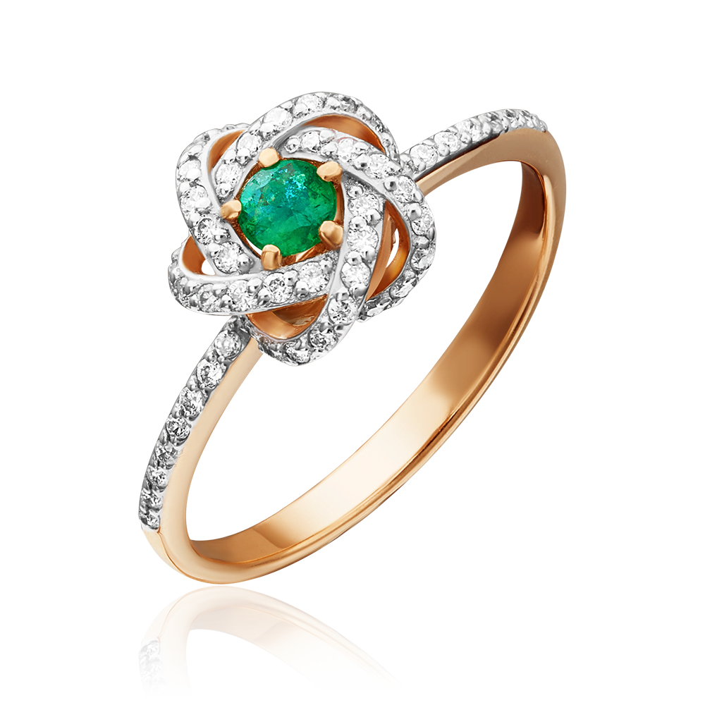 Кольцо из красного золота с изумрудом и бриллиантами 01-1435-00-106-1110-30