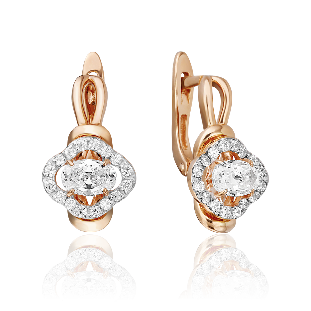 Серьги с английским замком из красного золота с фианитами 02-3282-00-501-1110-38