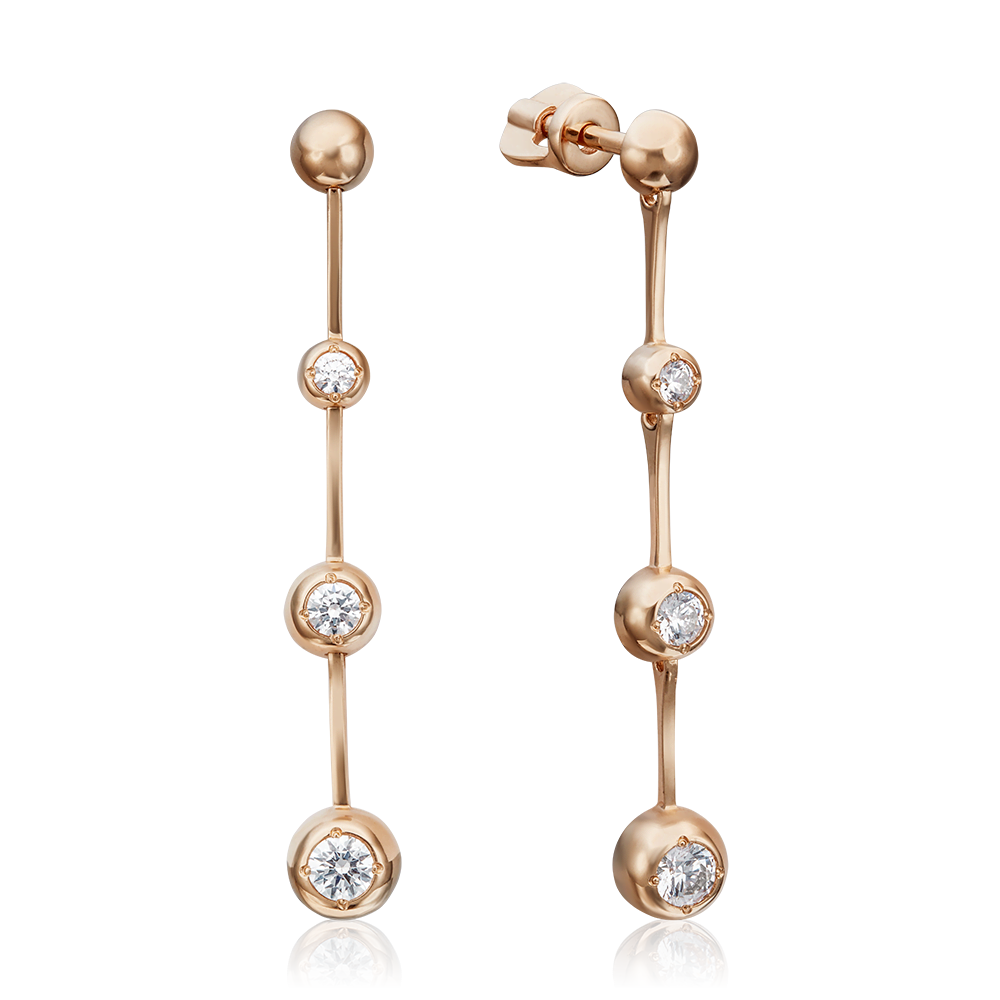 Серьги-пусеты из красного золота с фианитами 02-4319-00-501-1110-38