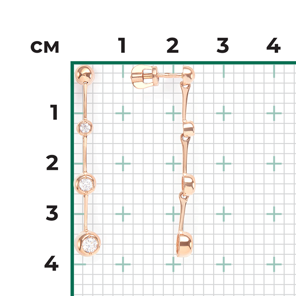 Серьги-пусеты из красного золота с фианитами 02-4319-00-501-1110-38