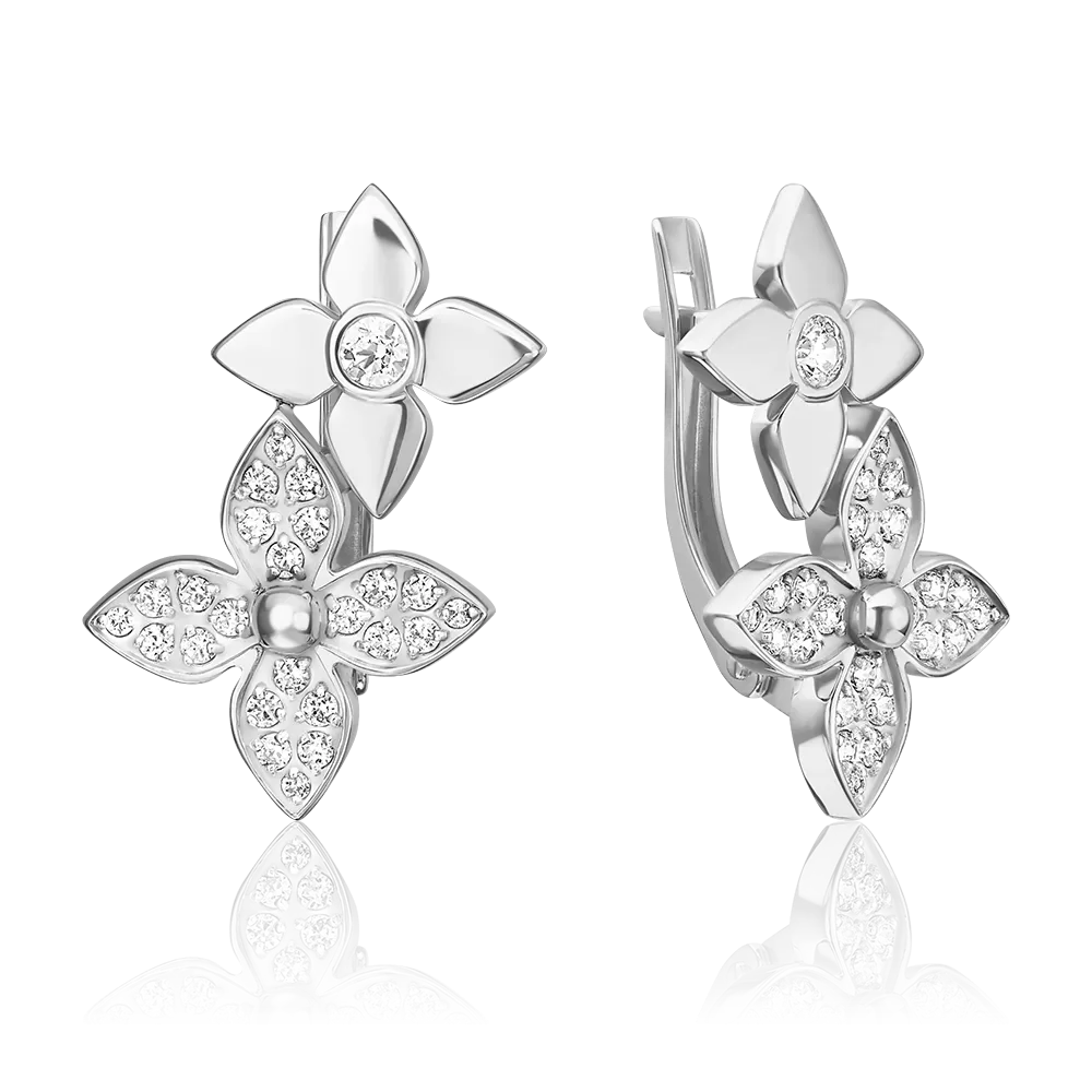 Серьги с английским замком из белого золота с бриллиантами 02-5537-00-101-1120