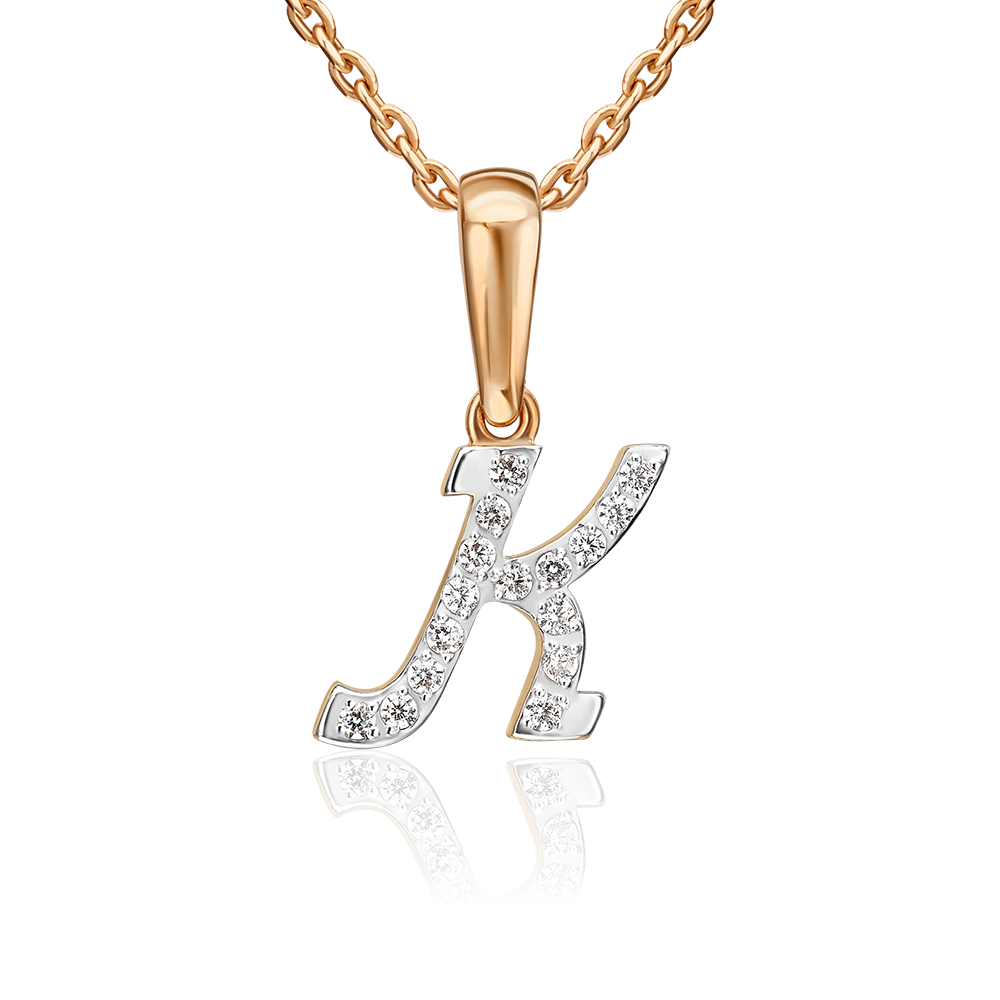 Подвеска «Буква К» из красного золота с фианитами 03-0495-К-401-1110-23