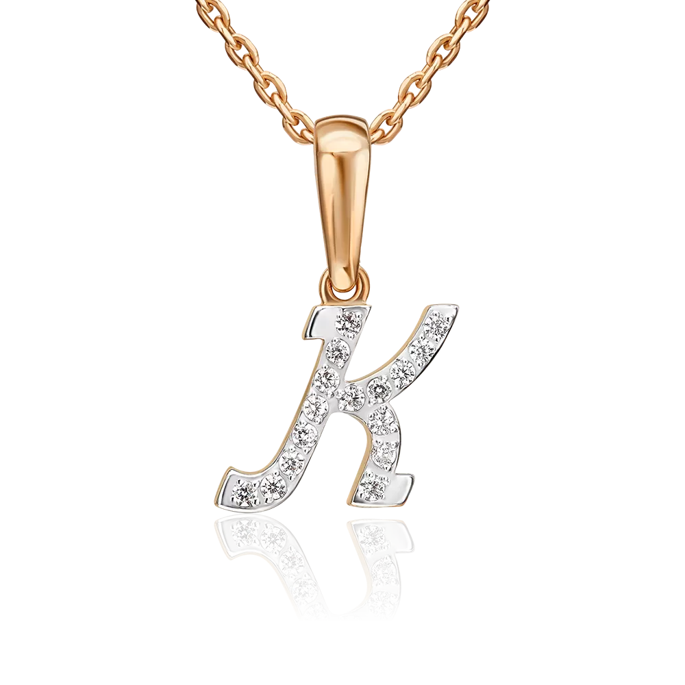Подвеска «Буква К» из красного золота с фианитами 03-0495-К-401-1110-23