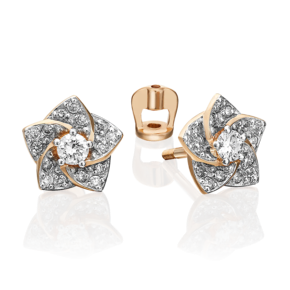 Серьги-пусеты «Цветы» из красного золота с фианитами 02-3373-00-501-1110-38