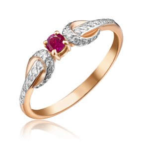 Кольцо из красного золота с рубином и бриллиантами