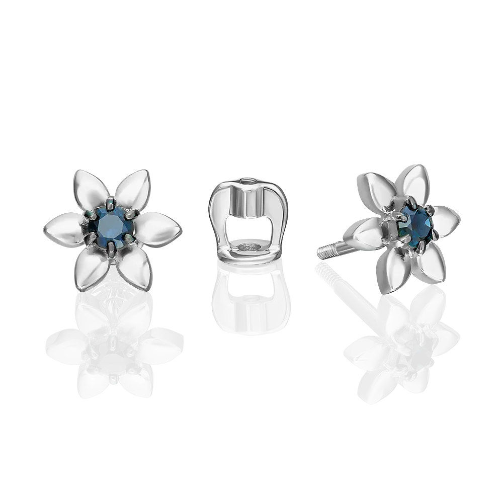 Серьги-пусеты из белого золота с сапфиром 02-5485-00-102-1120