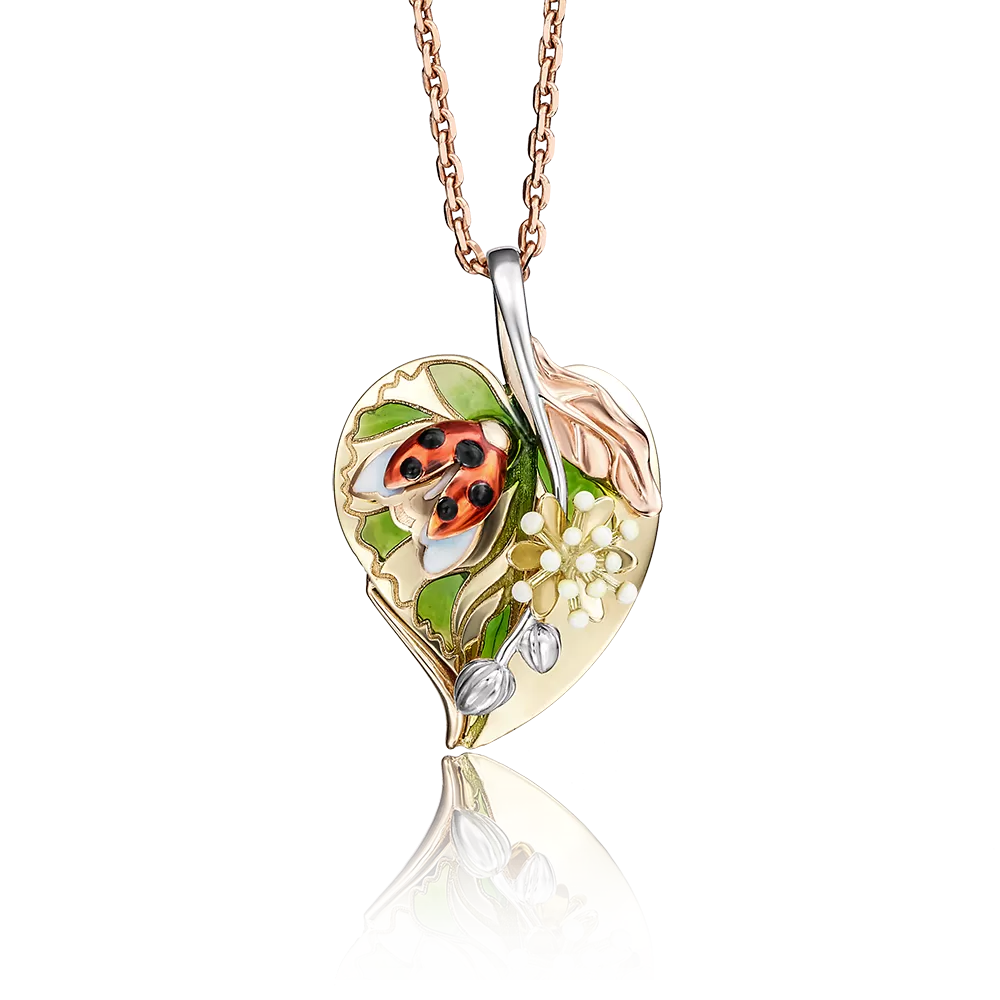 Подвеска «Цветущая липа» из комбинированного золота с эмалью 03-2746-00-000-1113-48