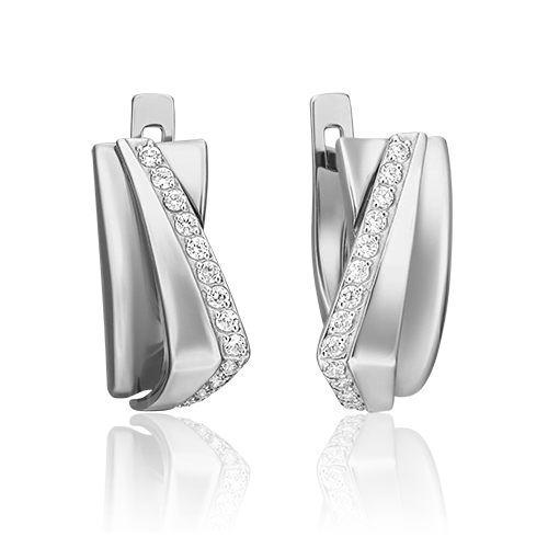 Серьги с английским замком из белого золота с фианитами 02-4579-00-401-1120-24