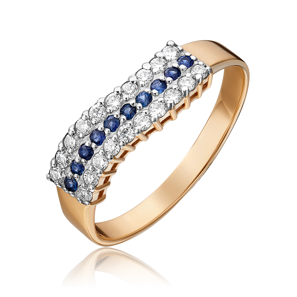 Кольцо из красного золота с бриллиантами и сапфирами 01-1482-00-105-1110-30