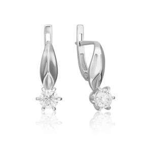 Серьги с английским замком из белого золота с бриллиантом