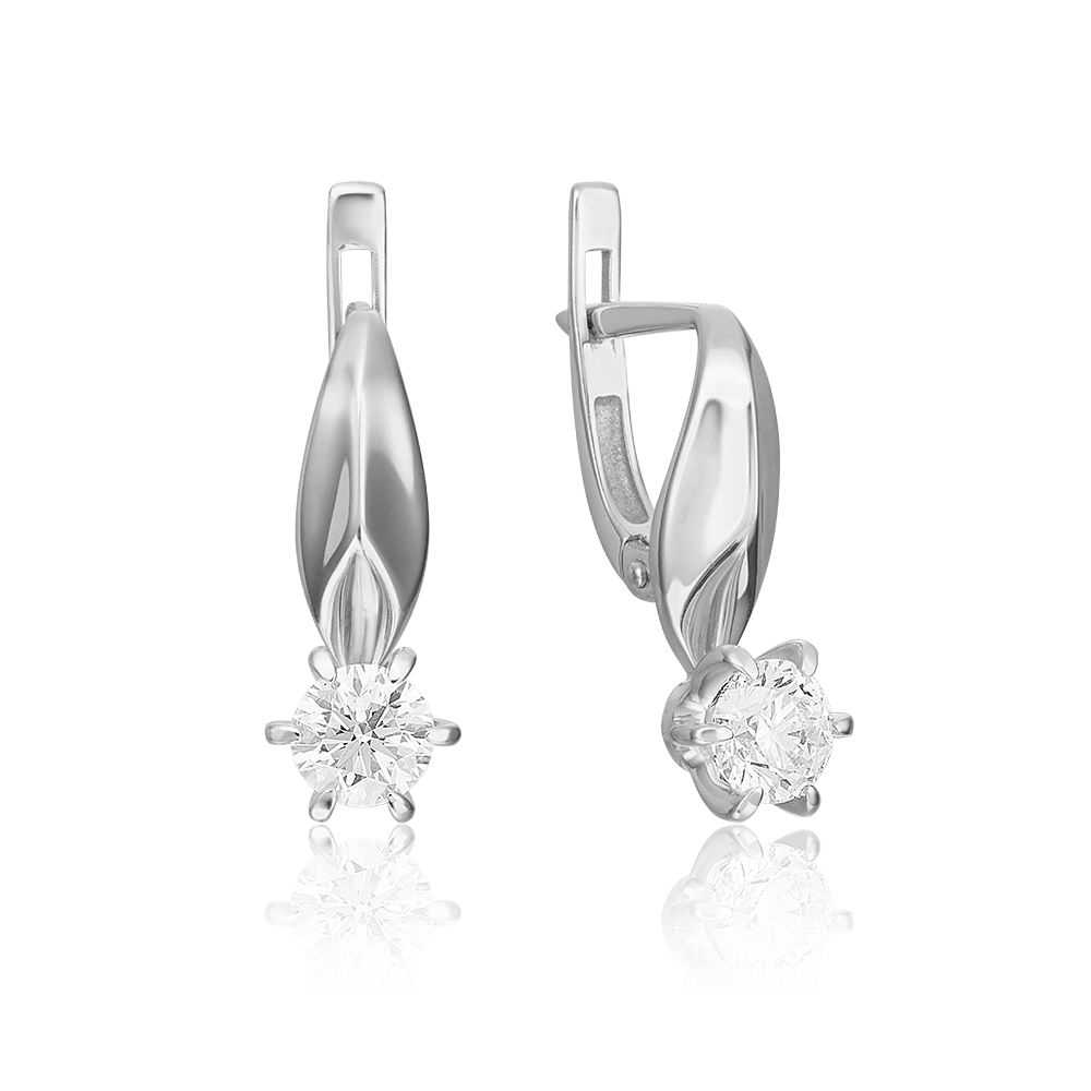 Серьги с английским замком из белого золота с бриллиантом 02-0491-00-101-1120-30