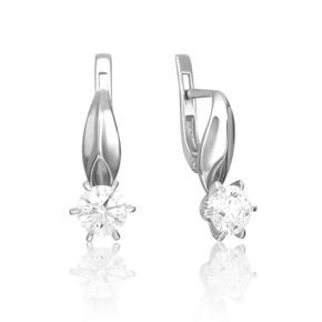 Серьги с английским замком из белого золота с бриллиантом