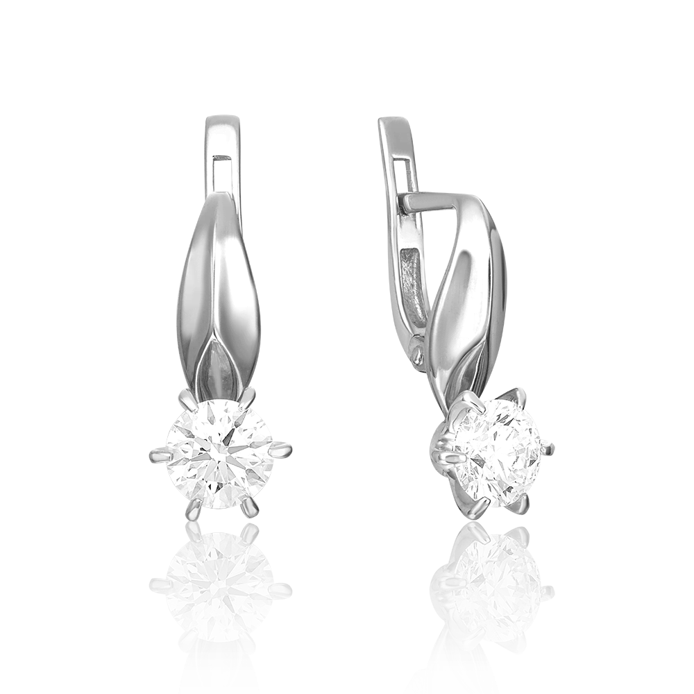 Серьги с английским замком из белого золота с бриллиантом 02-0499-00-101-1120-30