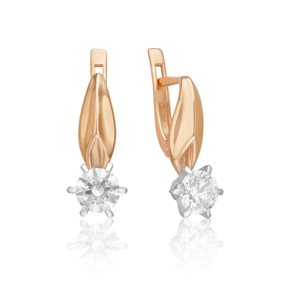 Серьги с английским замком из комбинированного золота с фианитом 02-0494-00-501-1111-38