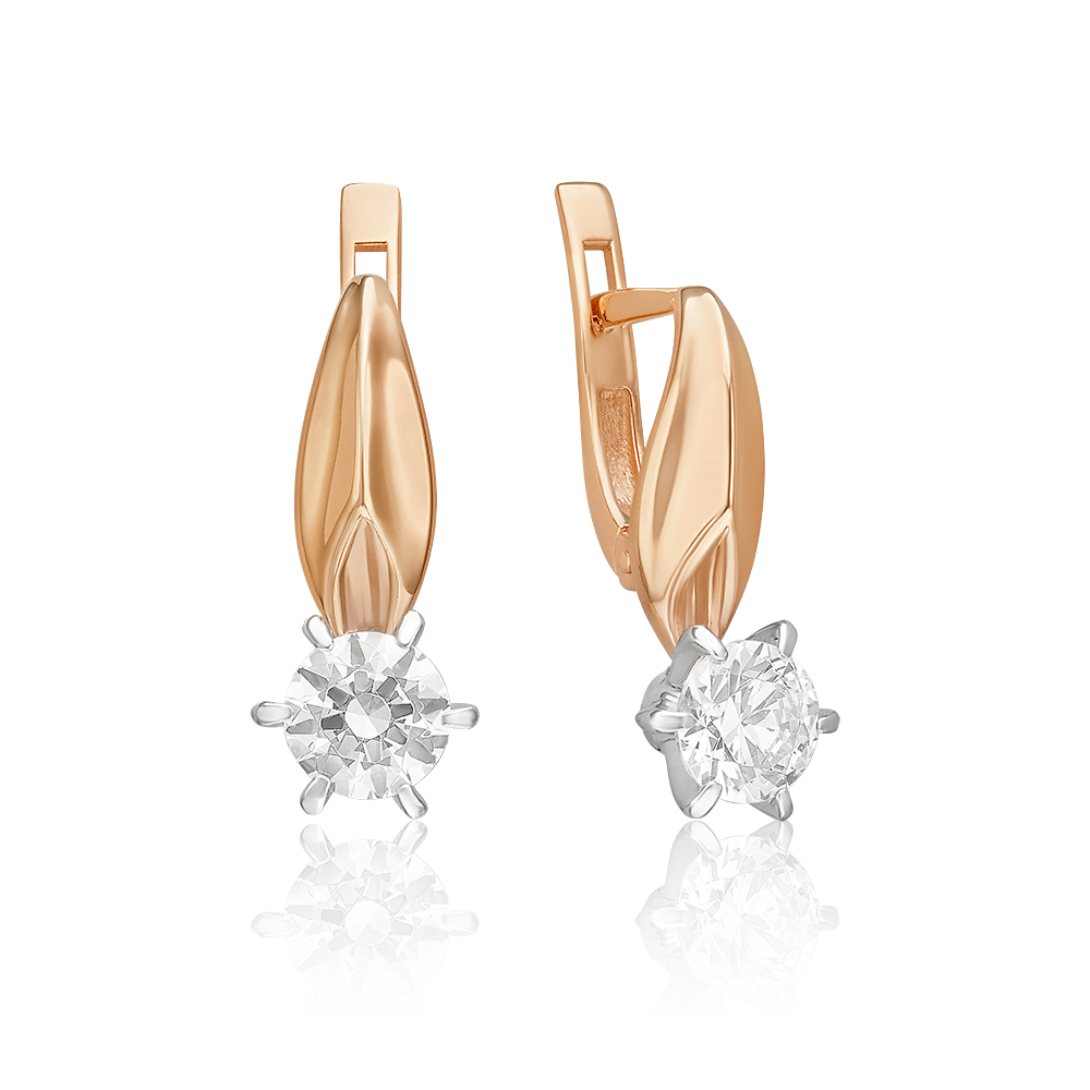 Серьги с английским замком из комбинированного золота с фианитом 02-0494-00-501-1111-38