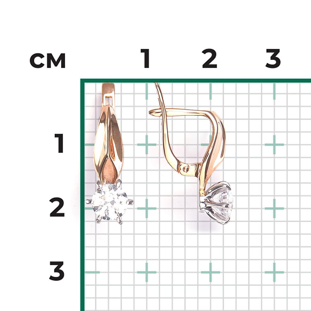 Серьги с английским замком из комбинированного золота с фианитом 02-0494-00-501-1111-38