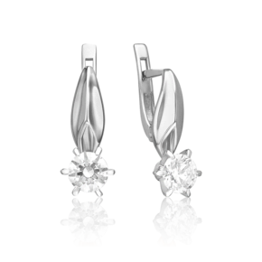 Серьги с английским замком из белого золота с фианитом