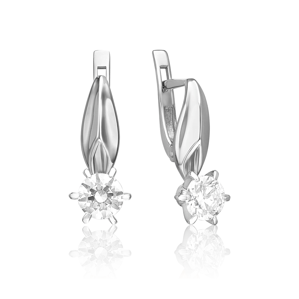 Серьги с английским замком из белого золота с фианитом 02-0495-00-501-1120-38