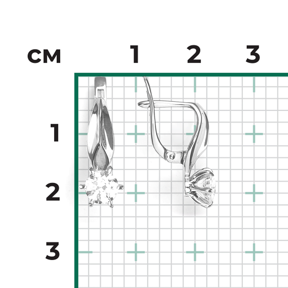 Серьги с английским замком из белого золота с фианитом 02-0495-00-501-1120-38