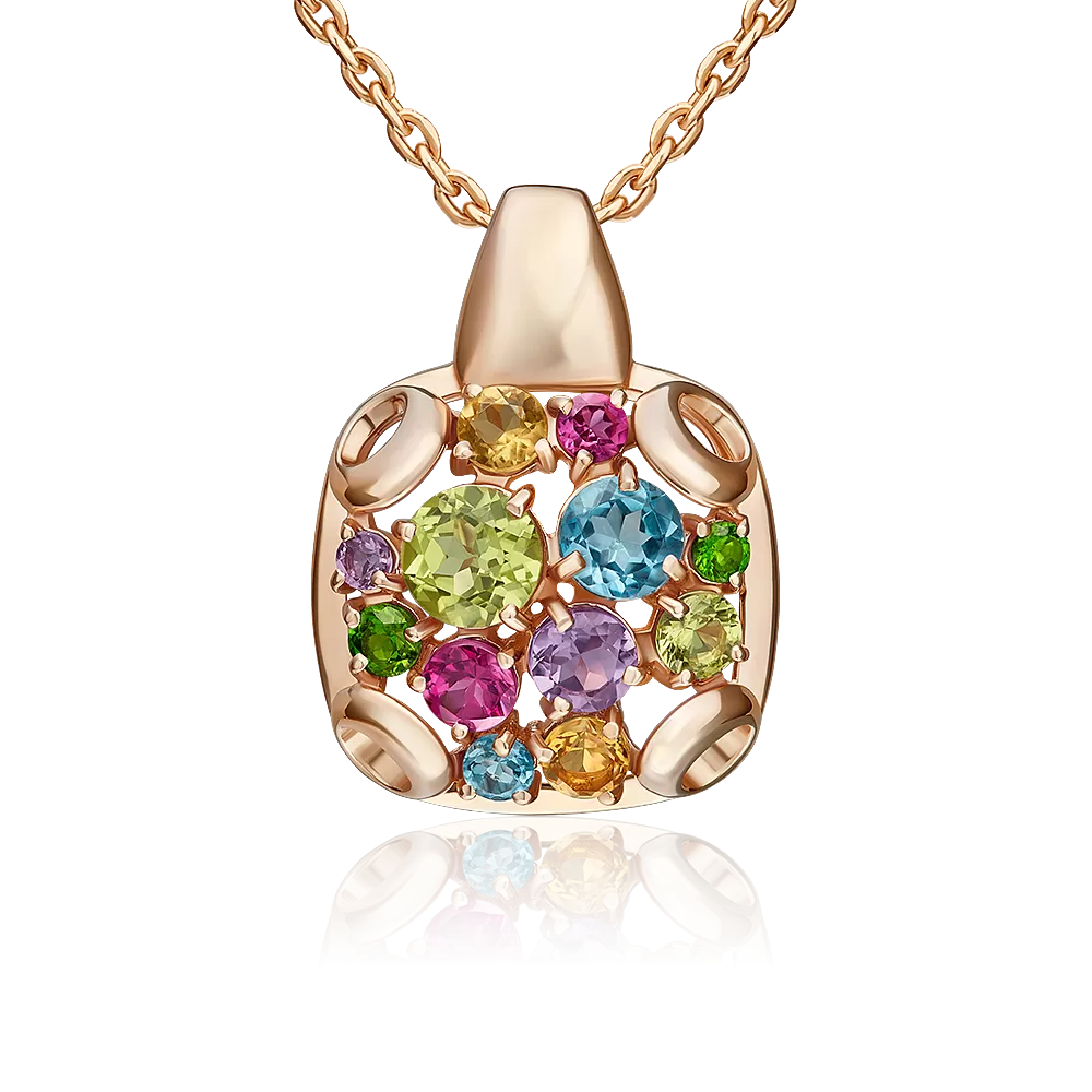 Подвеска из красного золота с миксом камней 03-3567-00-717-1110