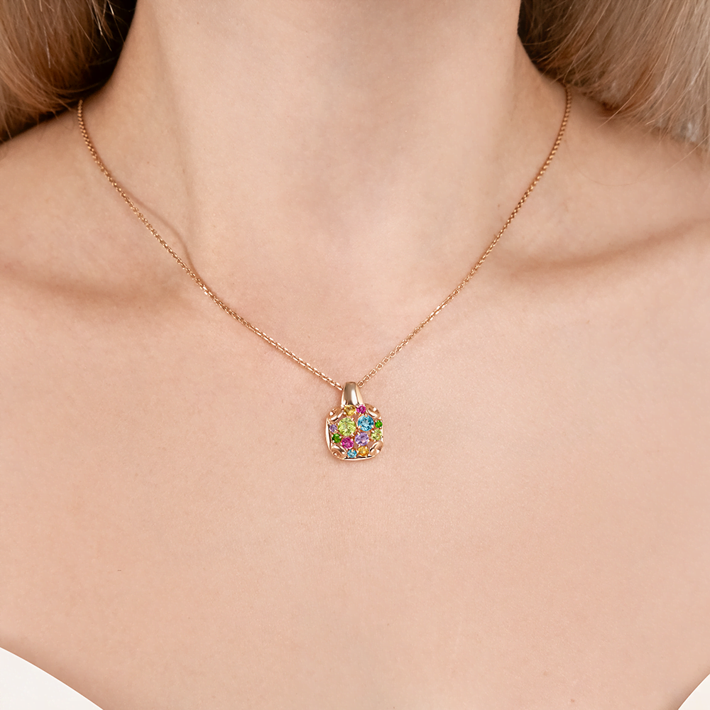 Подвеска из красного золота с миксом камней 03-3567-00-717-1110