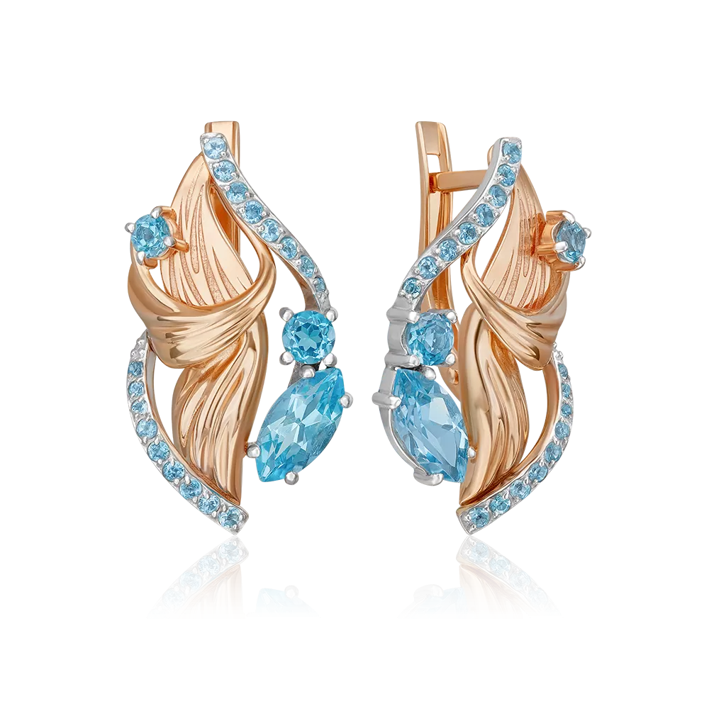 Серьги «Стихия Воды» с английским замком из комбинированного золота с топазами 02-5165-00-201-1111