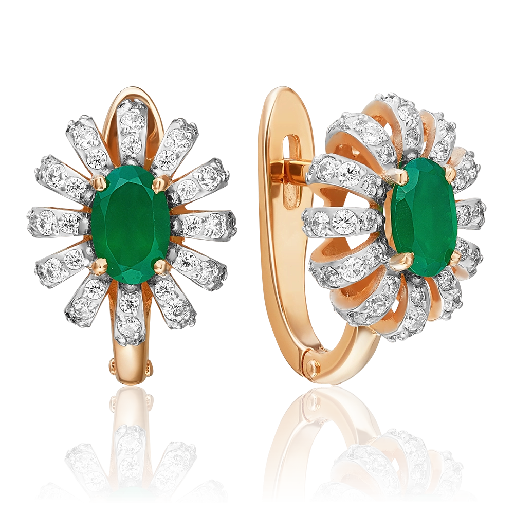 Серьги с английским замком из красного золота с халцедоном и фианитами 02-3487-00-275-1110-47