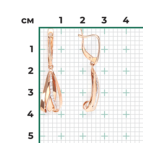 Серьги с английским замком из красного золота с фианитами 02-3953-00-401-1110-48