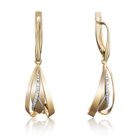 Серьги с английским замком из лимонного золота с фианитами 02-3953-00-401-1130-48