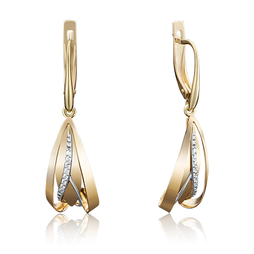 Серьги с английским замком из лимонного золота с фианитами 02-3953-00-401-1130-48