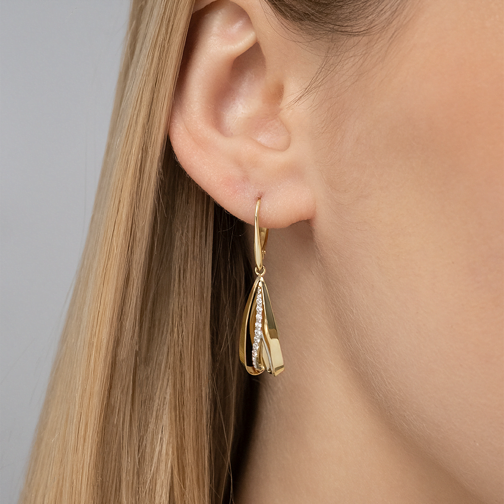 Серьги с английским замком из лимонного золота с фианитами 02-3953-00-401-1130-48