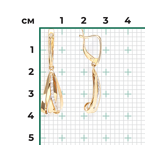 Серьги с английским замком из лимонного золота с фианитами 02-3953-00-401-1130-48