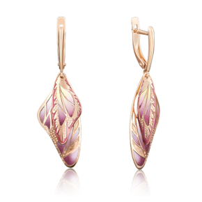 Серьги «Крылья мотыльков» с английским замком из красного золота с эмалью 02-3954-00-000-1110-48