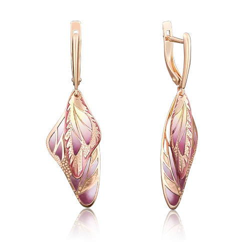 Серьги «Крылья мотыльков» с английским замком из красного золота с эмалью 02-3954-00-000-1110-48