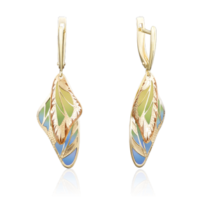 Серьги «Крылья мотыльков» с английским замком из лимонного золота с эмалью 02-3954-00-000-1130-48