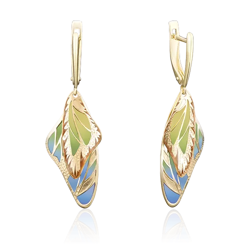 Серьги «Крылья мотыльков» с английским замком из лимонного золота с эмалью 02-3954-00-000-1130-48