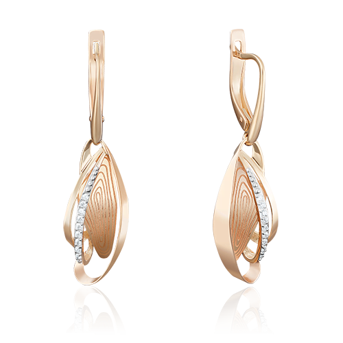 Серьги с английским замком из красного золота с фианитами 02-3957-00-401-1110-48