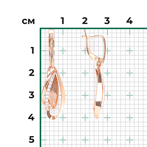 Серьги с английским замком из красного золота с фианитами 02-3957-00-401-1110-48