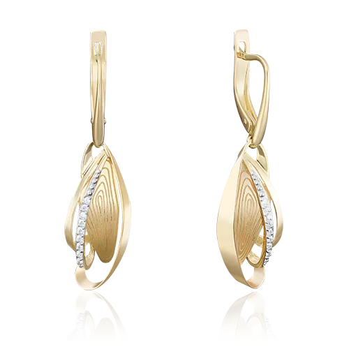 Серьги с английским замком из лимонного золота с фианитами 02-3957-00-401-1130-48