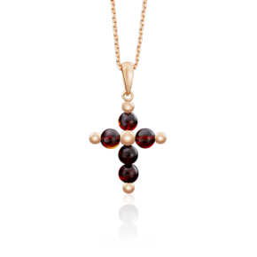 Декоративный крест из красного золота с янтарём 03-2685-00-271-1110-46