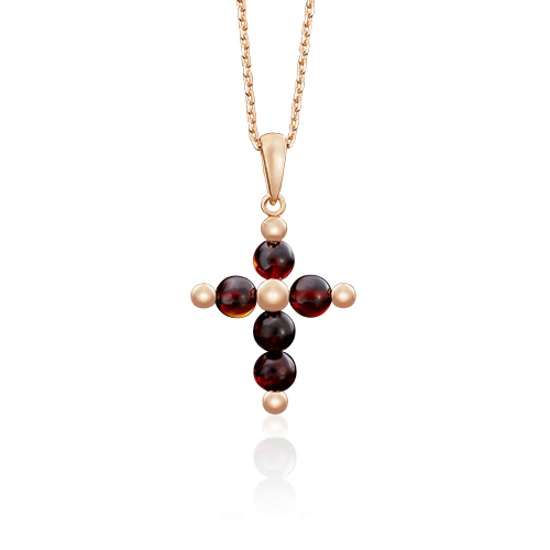 Декоративный крест из красного золота с янтарём 03-2685-00-271-1110-46