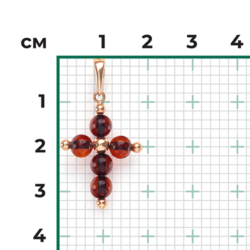 Декоративный крест из красного золота с янтарём 03-2685-00-271-1110-46