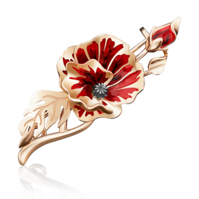 Брошь «Мак» из красного золота с эмалью 04-0174-00-000-1110-48